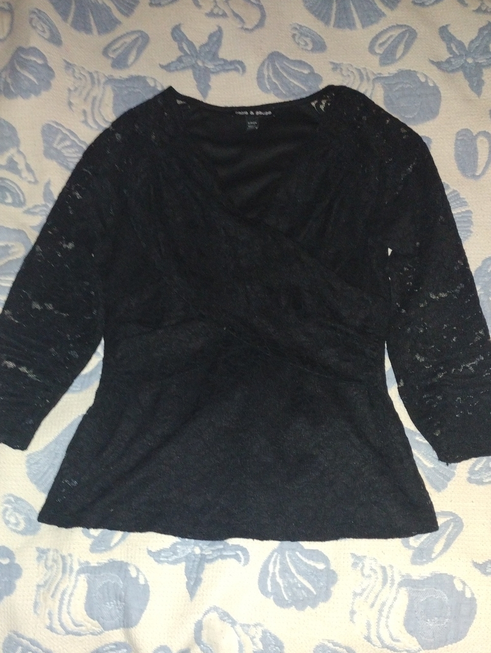 Cable & Gauge Black Lace-Sleeve Wrap Top